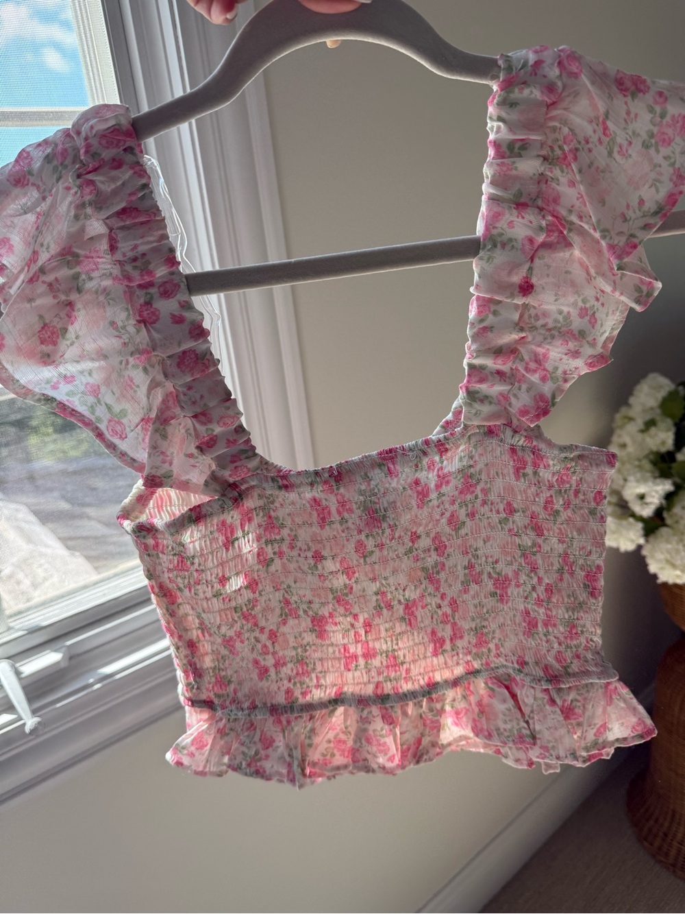 Pink Floral Smocked Ruffle Top - Picture 3 of 5